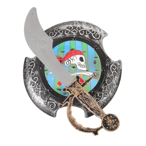 POPETPOP Espada y Escudo de Espuma Ligera para Accesorios de Juego de rol Pirata Set de Plástico para Fiestas y Disfraces Fácil de Transportar y Limpiar