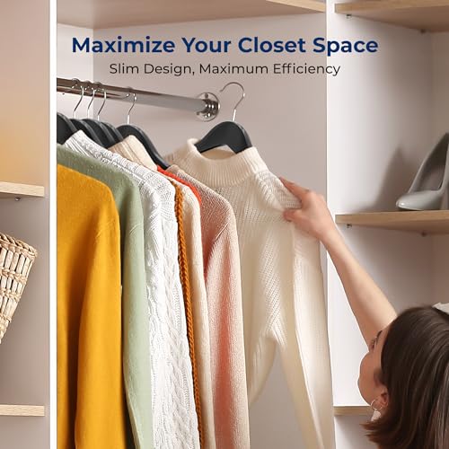 SereneLife 30-Pack Black Wooden Clothes Hangers – 14” Heavy-Duty Solid Wood with Pants Bar, Non-Slip Notches & 360° Chrome Swivel Hook, Space-Saving Coat, Jacket & Suit Hangers for Closet Organization - Image 6