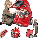 BAKAJI Taller Mecánico Coche Eléctrico de Construir Juguete Niños Juego Construye tu Coche con Luces y Sonidos Tirador de Empuje y Llave Electrónica Rojo