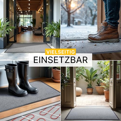 Entrando Fußmatte 90x150 cm robust & pflegeleicht – Schmutzfangmatte für Innenbereich & Außentür – farbecht, flach, maschinenwaschbar, perfekt für Hausflur, Vorraum, Büroeingang (Grau)