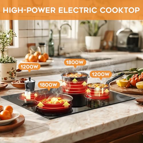 Image of Noxton 24 Inch Electric Cooktop 4 Burners, Built in Electric stove top, Sensor Touch Ceramic Cooktop with Safety Lock, Timer, 6000W 220~240V (No Plug)