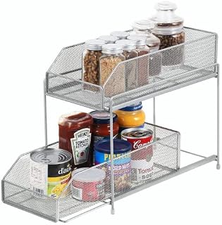 LIANTRAL 2-Tier Kitchen Cupboard Organiser, Under Sink Shelf with Sliding Drawer, Spice Rack, Pull-Out Sliding Storage Baskets Metal Shelf Organizer for Kitchen Cabinet, Bathroom