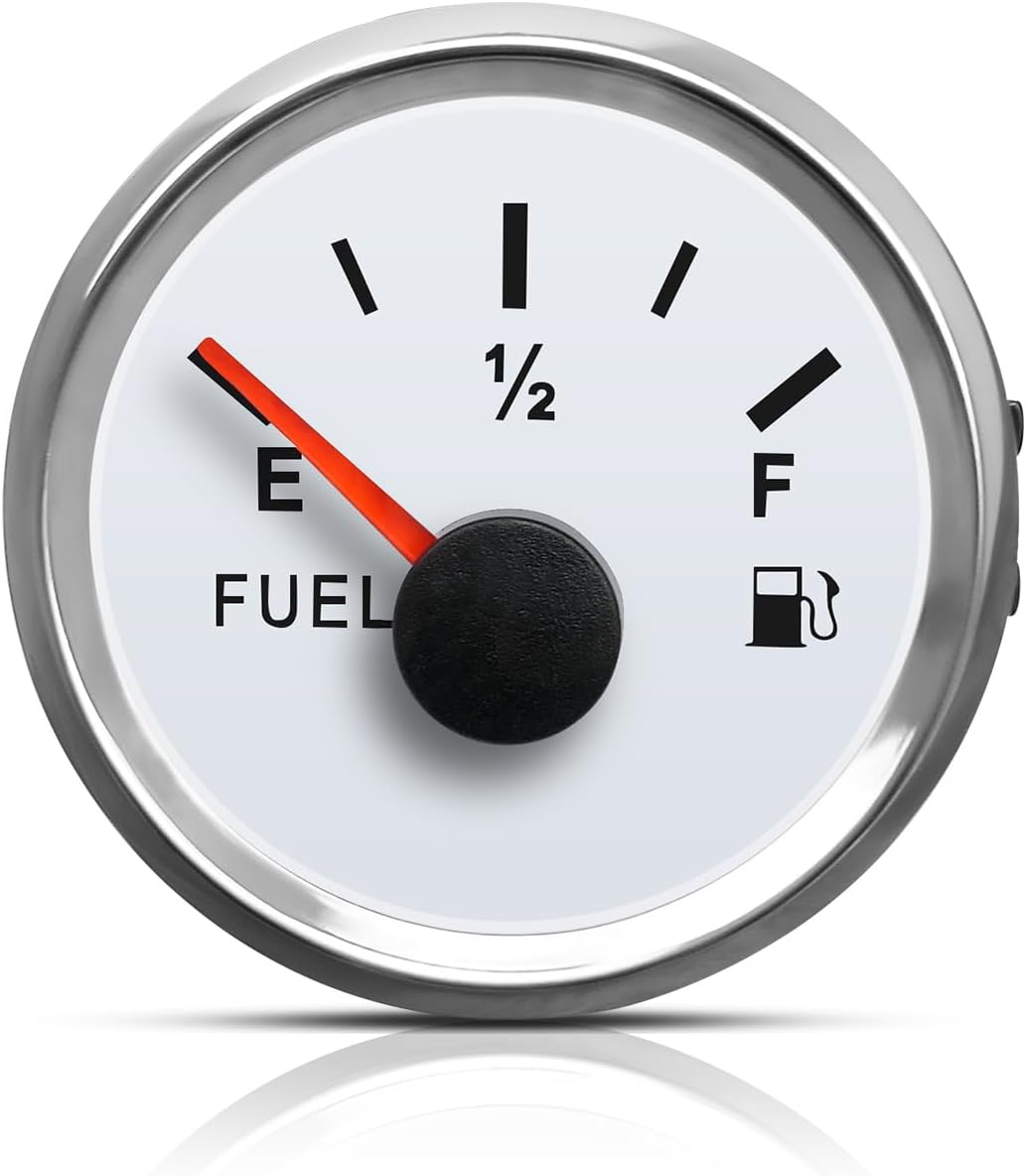 White 0-30 ohm Fuel Gauge Fit for Cars Motorcycles Ships Tractors Yachts, Fuel Level Gauge with LED Light and 52 mm Dial