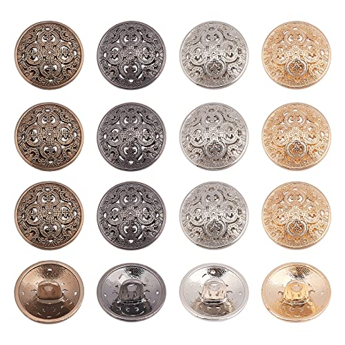 OLYCRAFT Juego de 40 botones de metal de 15 mm, vintage, redondos, con 1 agujero, con diseño de flores, para blazers, trajes, abrigos, uniformes, chaquetas, 4 colores