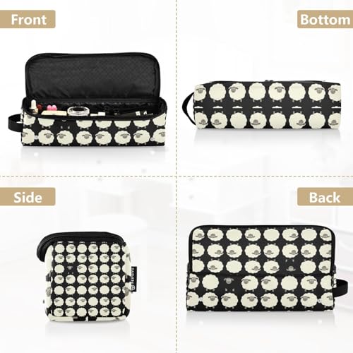 Bolsa de viaje para herramientas de cabello y alfombrilla resistente al calor con cremallera impermeable para rizadores, planchas y accesorios de cuidado capilar, organizador divertido de ovejas estilo caricatura miniatura 5