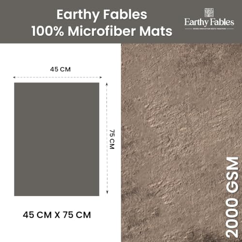 Image of Earthy Fables Plush Microfiber Bath Mat, Quick Dry, Anti-Skid, Water Absorbent, Non-Slip, Machine Washable Floor Rug, Shower Mat, Door Mat for Bathroom, Bedroom, 75 x 45 cm - Grey