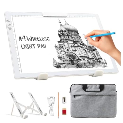 elice Placa luminosa DIN A4 con bolsa/soporte, mesa luminosa recargable A4, portátil con 6 niveles de brillo y atenuación sin niveles, caja de luz para pintura de diamantes, dibujo, bocetos (blanco)