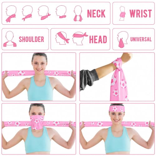 Image of 30Pcs Pink Soccer Ball Cooling Towels for Neck and Face 40 x 12 Inch Sports Team Gifts Sweat Microfiber Workout Ice Towel for Gym Pink Breathable Chilly Bulk Neck Wraps for Athletes Camping Outdoor