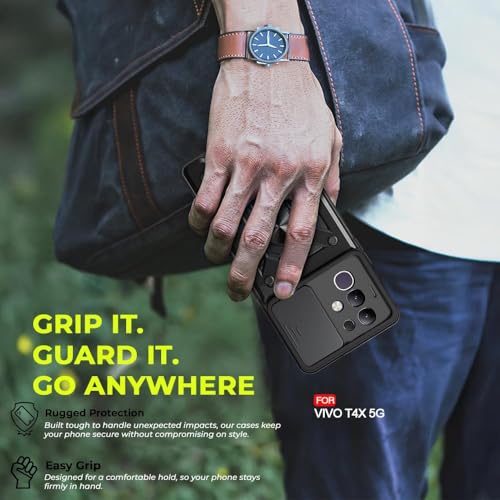 Image of AIBEX Back Cover for Vivo Y31 Pro 5G / Vivo T4X 5G / IQOO Z10X 5G | D10 Tough Armor Case | Sliding Camera Shield | 360 Protection | Kickstand Ring Holder | Military-Grade Shockproof Bumper Case