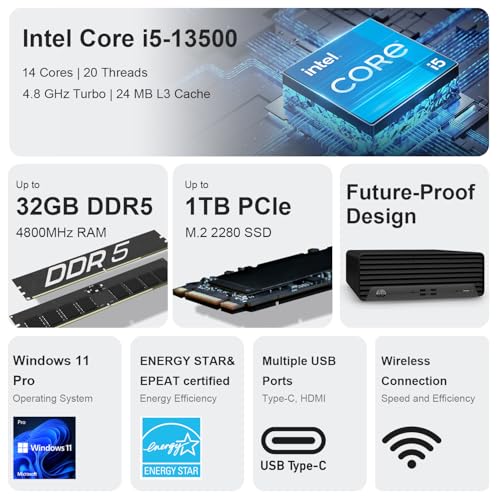 Image of HP Elite 600 Small Form Factor Business Desktop, 13th Gen Intel 14-Core i5-13500, 32GB DDR5 RAM, 1TB SSD, Type-C, HDMI, DP, Wi-Fi, Wired KB & Mouse, Win11 Pro, Bundle with ADATA 64GB USB Flash Drive