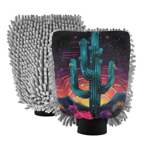 IOACIY Absorbent Microfiber Car Wash Drying Mitts, 2 Pack, Scratch-Free & Lint-Free, Rich Foam, Highly Absorbent, Double Sided, Wash Mitt Perfect for Car Washing, L, Flower (24)