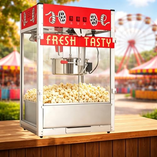 Image of Commercial Popcorn Machine - 36OZ Kettle Countertop Popcorn Machine for Theater Style, Stainless Steel, 3-Switch Control, for Business, School, Corporate,Institutional, Movie, Home use, Red
