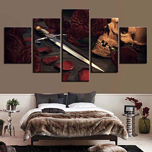 Impression sur toile Skull and sword image sur verre tableau mural 5 pièces