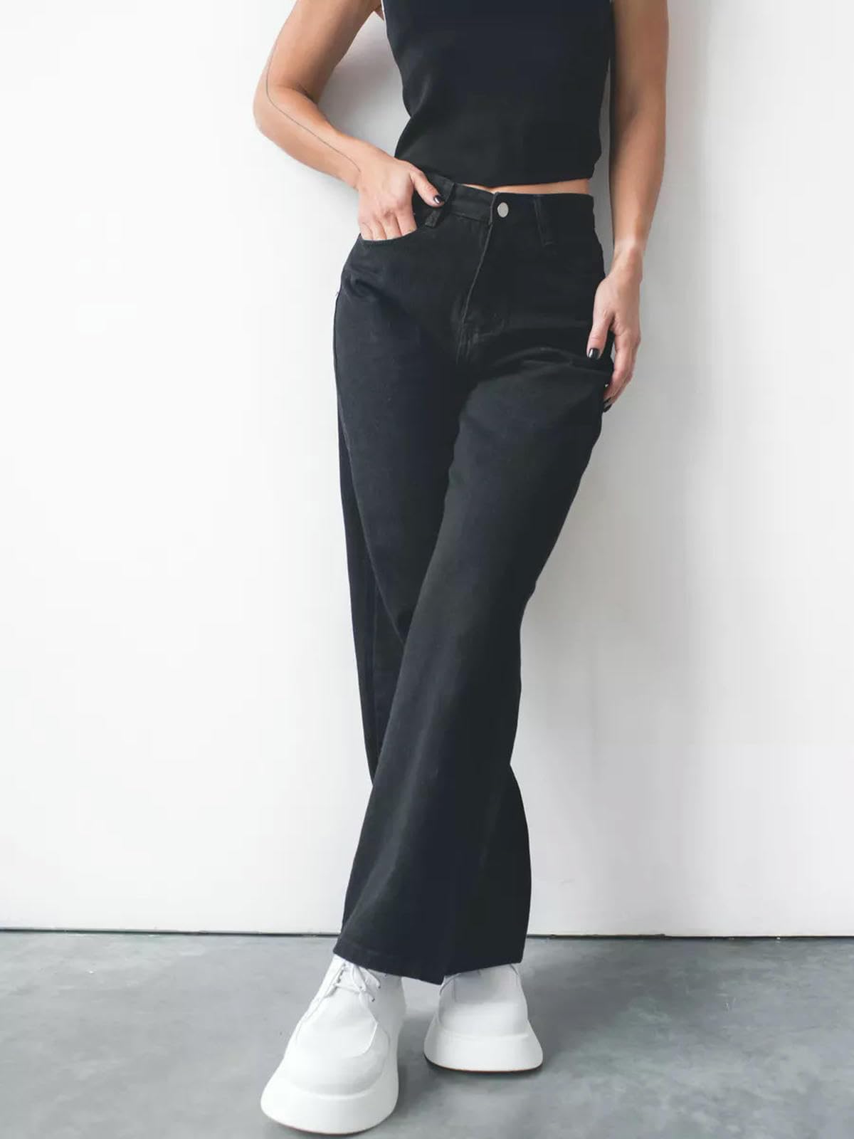 Damskie dżinsy w stylu vintage, luźne, z prostymi nogawkami, szerokie nogawki