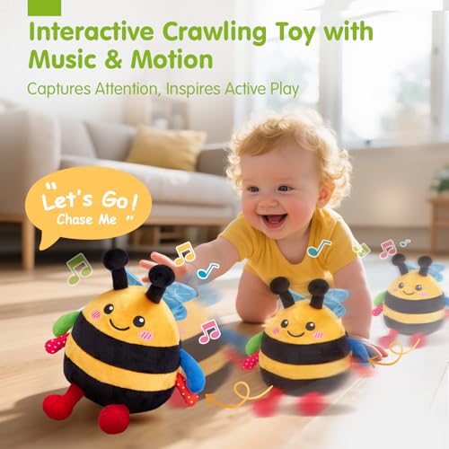 Image of hahaland Musical Tummy Time Bouncing Plush Bee Crawling Toy for 6 Month