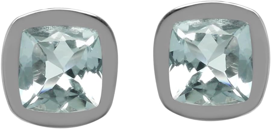 Silvershake 5MM Cushion Shape Birthstone Gemstones White Gold Plated or Yellow Gold Plated 925 Sterling Silver Bezel Set Stud Post Earrings Jewelry for Women or Teens First or Second Hole Piercing