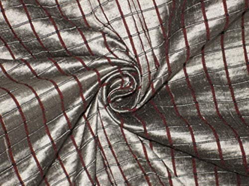 Tissu en soie Dupioni argenté rouge gaufré d'exception pour haute couture