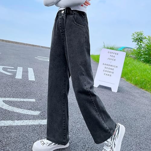 Big Girls Elastic Waist Star Embroidery Denim Bottom Pants Casual Wide Leg Denim Pants Loose Fit Jeans Kids Clothes3