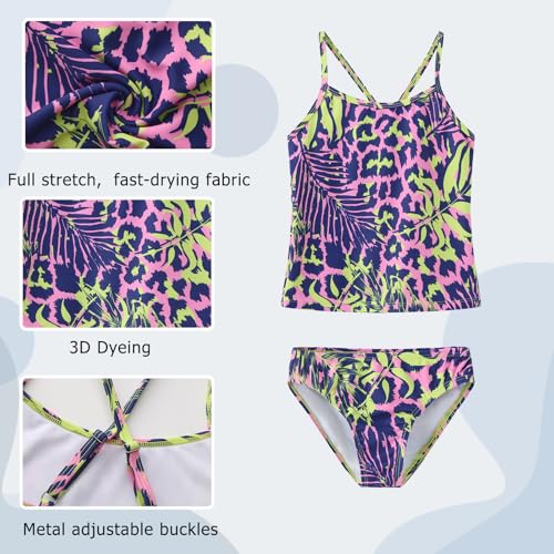 Image of Girls Two Piece Tankini Swimsuits Tie Dye Bathing Suit Kids Hawaiian Swimwear Set 3-16 Years