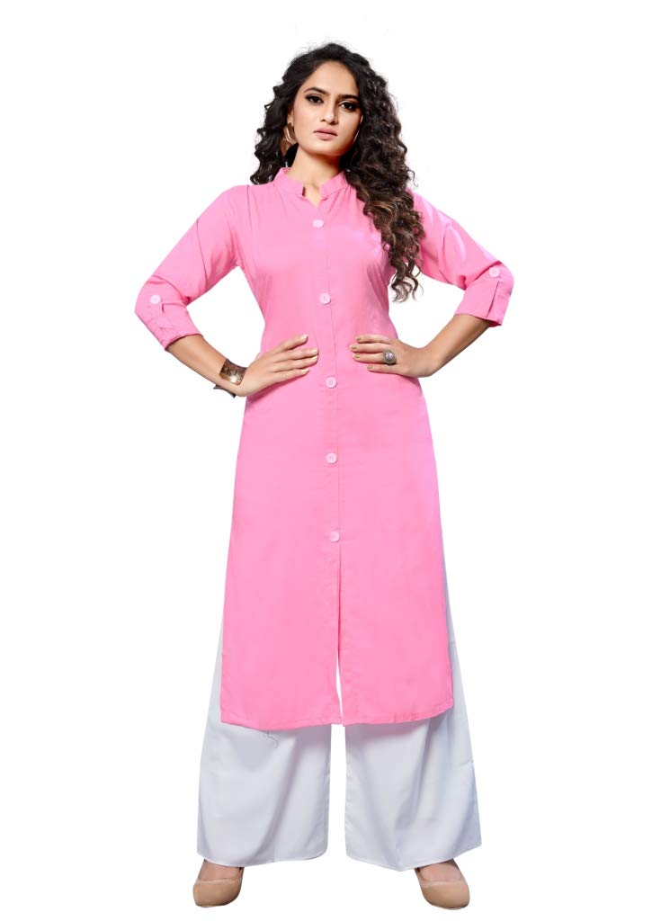 Generic BrandMaruti Fab Women's Straight Rayon Stitched Kurti (Pink)