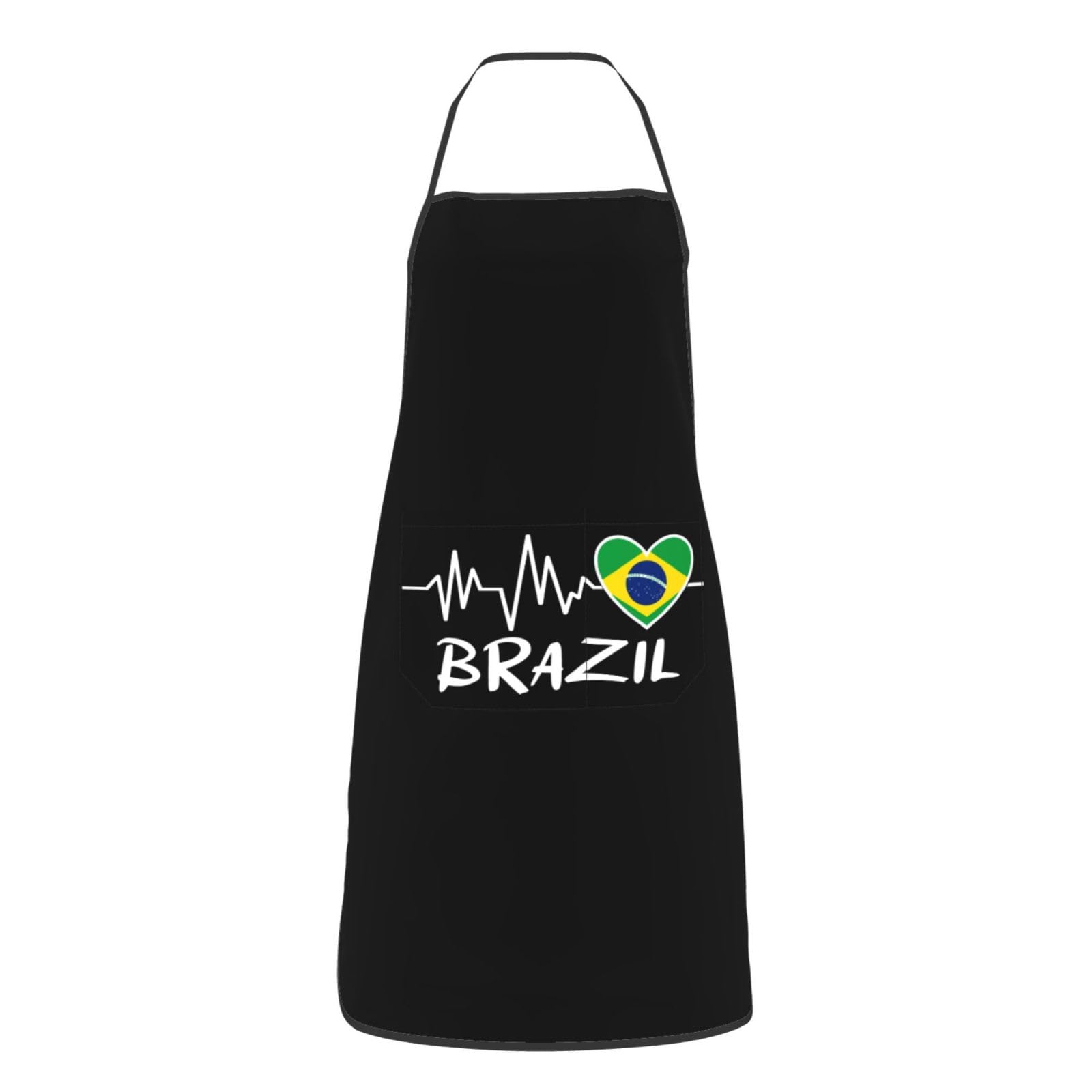 nopicsn Brazil Heartbeat Apron for cooking with Pockets Women Men Kitchen Chef Funny Aprons