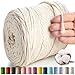 AC Wand  günstig Kaufen-MeriWoolArt® Makramee Garn Natur - Makramee Garn 4mm farbig 225m - Super weiches Baumwollgarn, einfach gedrehte Makramee Schnur für Makramee Wandbehang, Blumenampel, Vorhang und Mehr DIY Deco