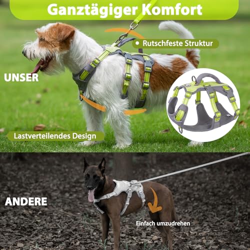 Huntboo Sicherheitsgeschirr Hund Ausbruchsicher, Panikgeschirr für Hunde, Reflektierendes Geschirr Hund mit Griff, Verstellbare Hundegeschirr für kleine, mittelgroße und große Hunde (Hellgrün,XS)