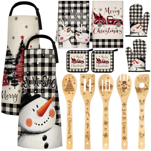 Bencailor 13 Pcs Christmas Kitchen Sets Christmas Aprons Oven Mitts
