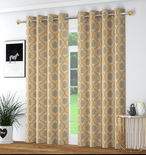 Image of Polyester Nexus Design Printed Room Darkening Window Curtains 6 Feet Set of 2 | Blackout Curtains for Bedroom Living Room Decor - Beige