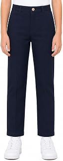 Girls School Uniform Pants: Adjustable Waist Cotton Stretch Slim Flat Front Big Kids Slacks