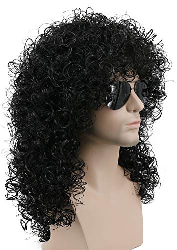 Image of karlery 70s 80s Mens Long Curly Black Wig Afro Punk Rocker Halloween Party Costume Wig