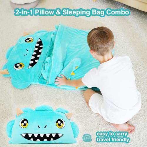 Image of Kid Sleeping Bag with Pillow - Larger Nap Mat - Plush Slumber Bag for Boys Girls Daycare Preschool Kindergarten Birthday Gift Travel Sleepover Ages 3-12 Years