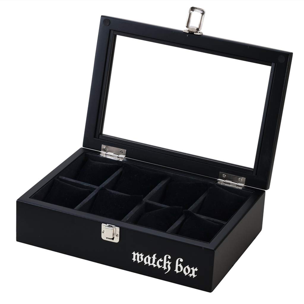 Caja de reloj de 8 rejillas con parte superior de cristal, caja de almacenamiento para exhibición de joyas, organizadores, bandejas para pulseras, cajas con cierre de Metal, 8 almohadas extraíbles