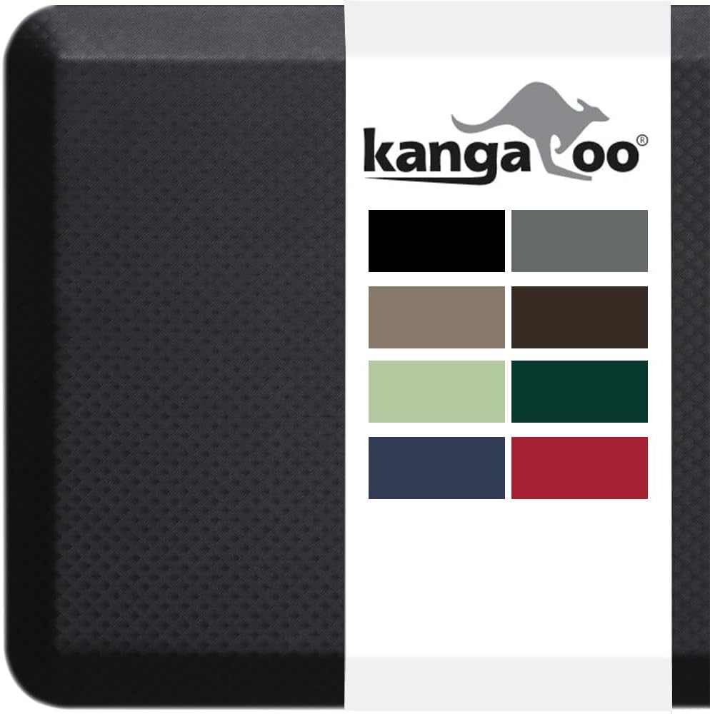 KANGAROO Thick Ergonomic Anti Fatigue Mats for Kitchen Floor, Cushioned Standing Office Desk Mat, Waterproof Scratch Resistant Topside, Supportive All Day Comfort Padded Foam Rugs, 20×32, Black KANGAROO Thick Ergonomic Anti Fatigue Mats for Kitchen Floor, Cushioned Standing Office Desk Mat, Waterproof Scratch Resistant Topside, Supportive All Day Comfort Padded Foam Rugs, 20×32, Black