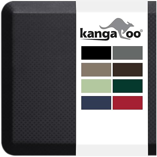 KANGAROO Thick Ergonomic Anti Fatigue Mats for Kitchen Floor, Cushioned Standing Office Desk Mat, Waterproof Scratch Resistant Topside, Supportive All Day Comfort Padded Foam Rugs, 17x24, Black