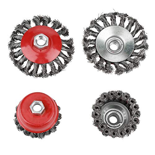 Image of TOPINCN Wire Cup Brush Knot, 4Pcs Steel Wire Wheel Brush Wire Wheel and Cup Brush Set 75mm Wire Cup Brush 105mm Wire Flat Brush for Thread Angle Grinder Red