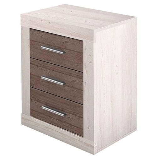 HOGAR24 ES Mesita de Noche 3 cajones Dormitorio Diseño Moderno Color Andersen Pino-Gris Medidas
