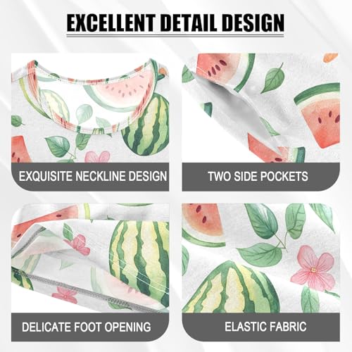 Watermelon Leaves Cute Pattern Summer Cute Pajama Sets, Short Sets for Daily Wears and Sleep Wears4