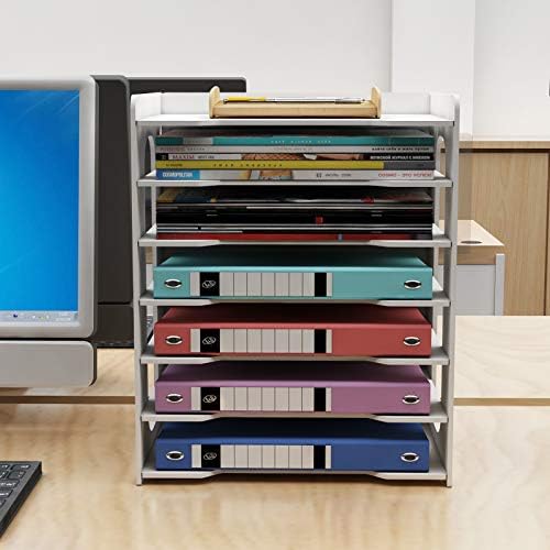 PUNCIA 7 Tier Office Desktop File Paper Organizer Holder Rack Shelf Desk Letter Tray A4 Paper Holder Document Storage Rack for Home Office School
