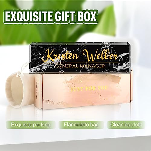 Image of Name Plate for Desk, Desk Name Plate Personalized, Office Decor for Women Men, Acrylic Desktop Accessories, Office Appreciation Gifts for Boss Social Workers Nurse Teacher Employee (Black Marble)