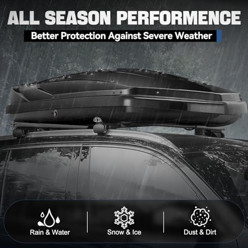 Image of Auto Dynasty Rooftop Cargo Box Hard Shell Carrier Waterproof Storage Case with Locks & Keys Fits Vehicles with Cross Bars, 13 Cubic Feet 110LBS Capacity, 72'' L x 30'' W x 12'' H, Glossy Black