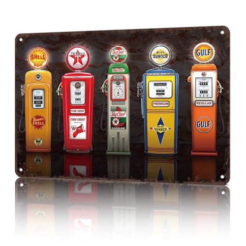 Vintage Metal Tin Signs Vintage Gas Pumps Road Signs High Way Metal Tin Sign For Garage, Man Cave Or Workshop 8x12 Inches