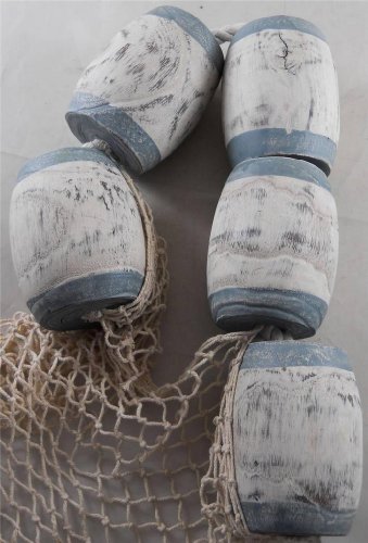 Set of 5 Wood Buoys & Fishing Net