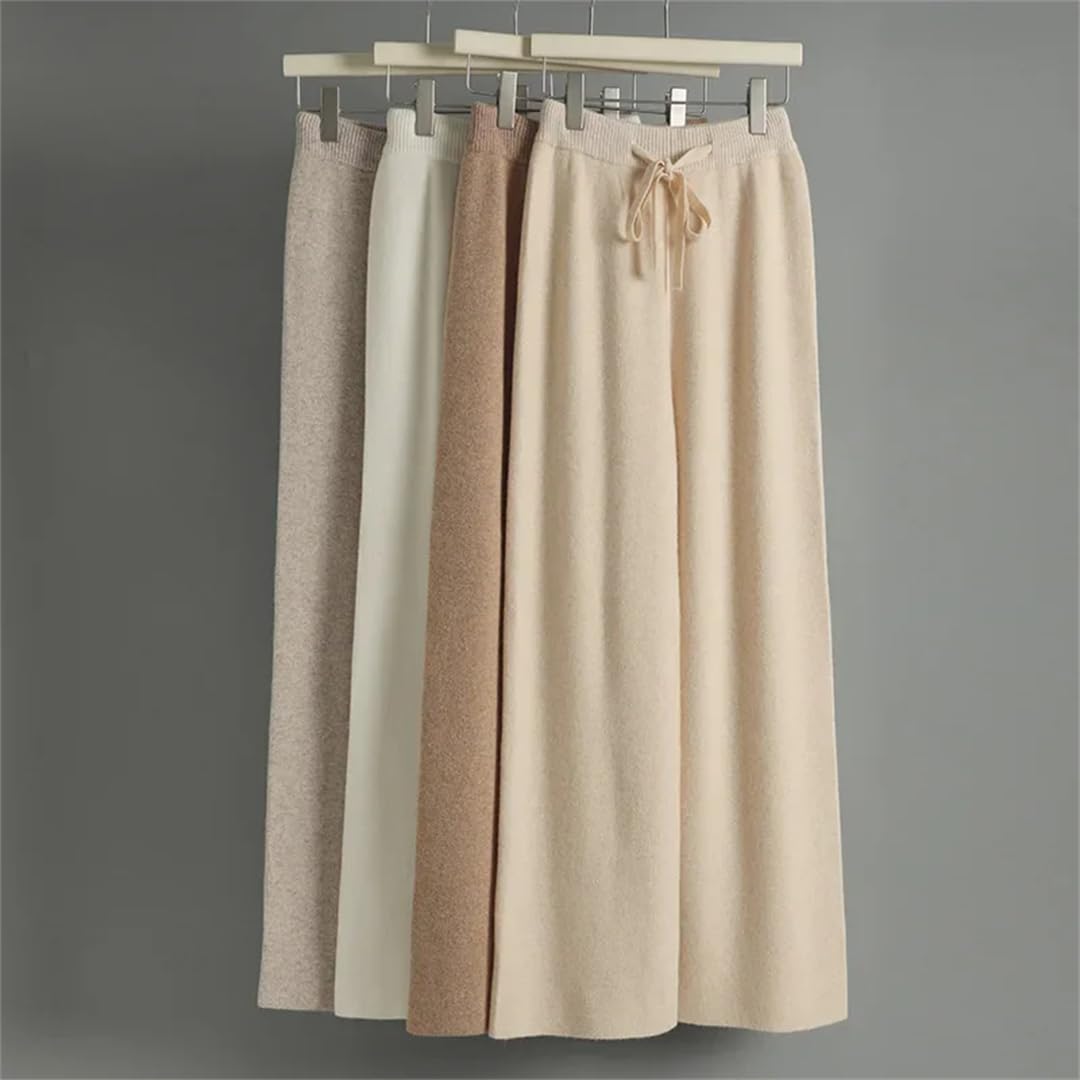 Pantaloni da donna a vita alta tinta unita a gamba larga casual morbidi caldi in lana merino pantaloni jeans