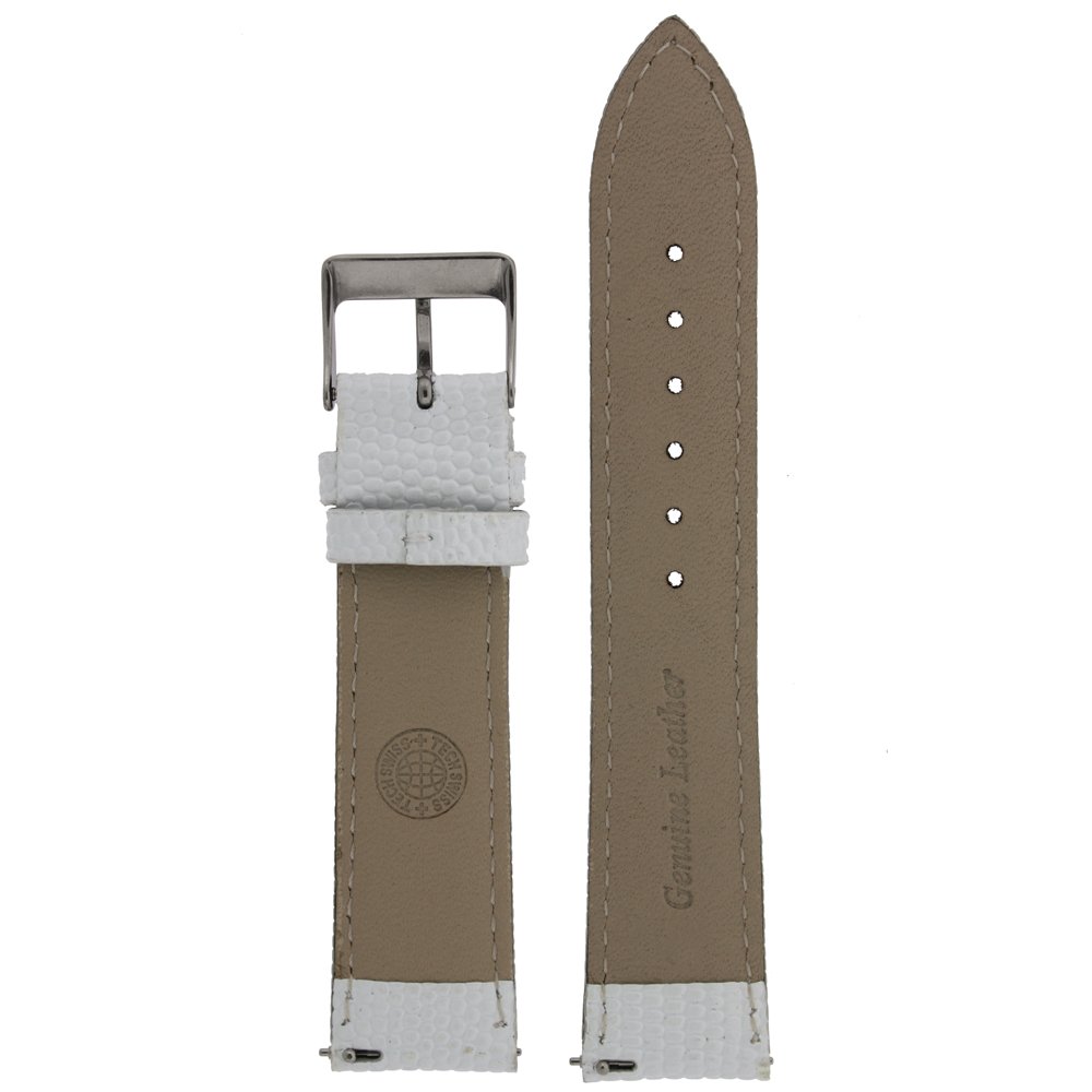 Tech Swiss 12mm Watch Band Genuine Leather Lizard Grain White Quick Release Built-in Pins Ladies Strap