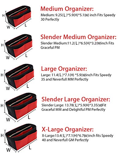 Image of Felt Purse Insert Handbag Organizer Bag in Bag Organizer with zipper Bag Tote Shaper for Speedy Neverfull 8021 Black-Red L2