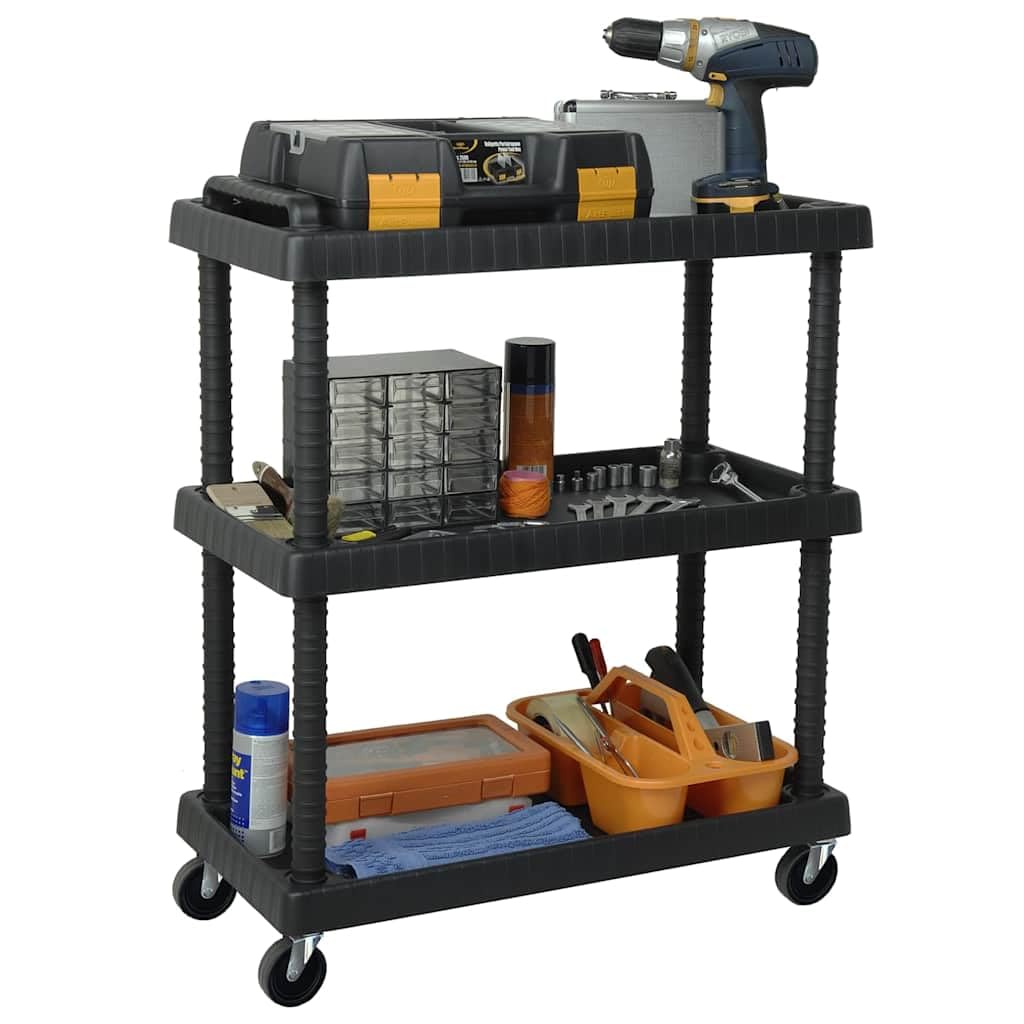 Carro de taller 3 estantes negro 75x37,5x92 cm PP