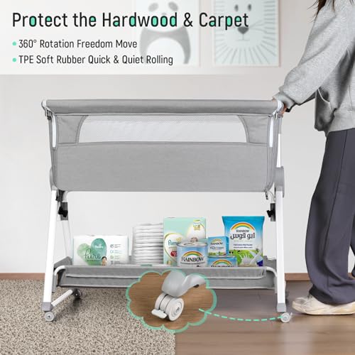 image for Cowiewie Bassinet Bedside Sleeper, Baby Bassinet with 7 Adjustable Hei
