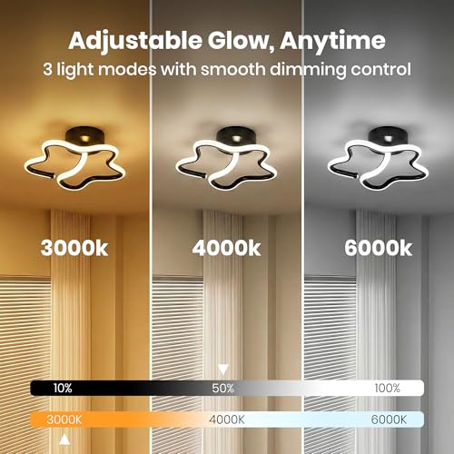 Image of 50W Modern LED Ceiling Light |Designer Light Flush Mount with 3 Colour Mode, Anti-Glare, Flicker Free for Bedroom Living Dining Room Kitchen (Star) L25xW25xH10 cm