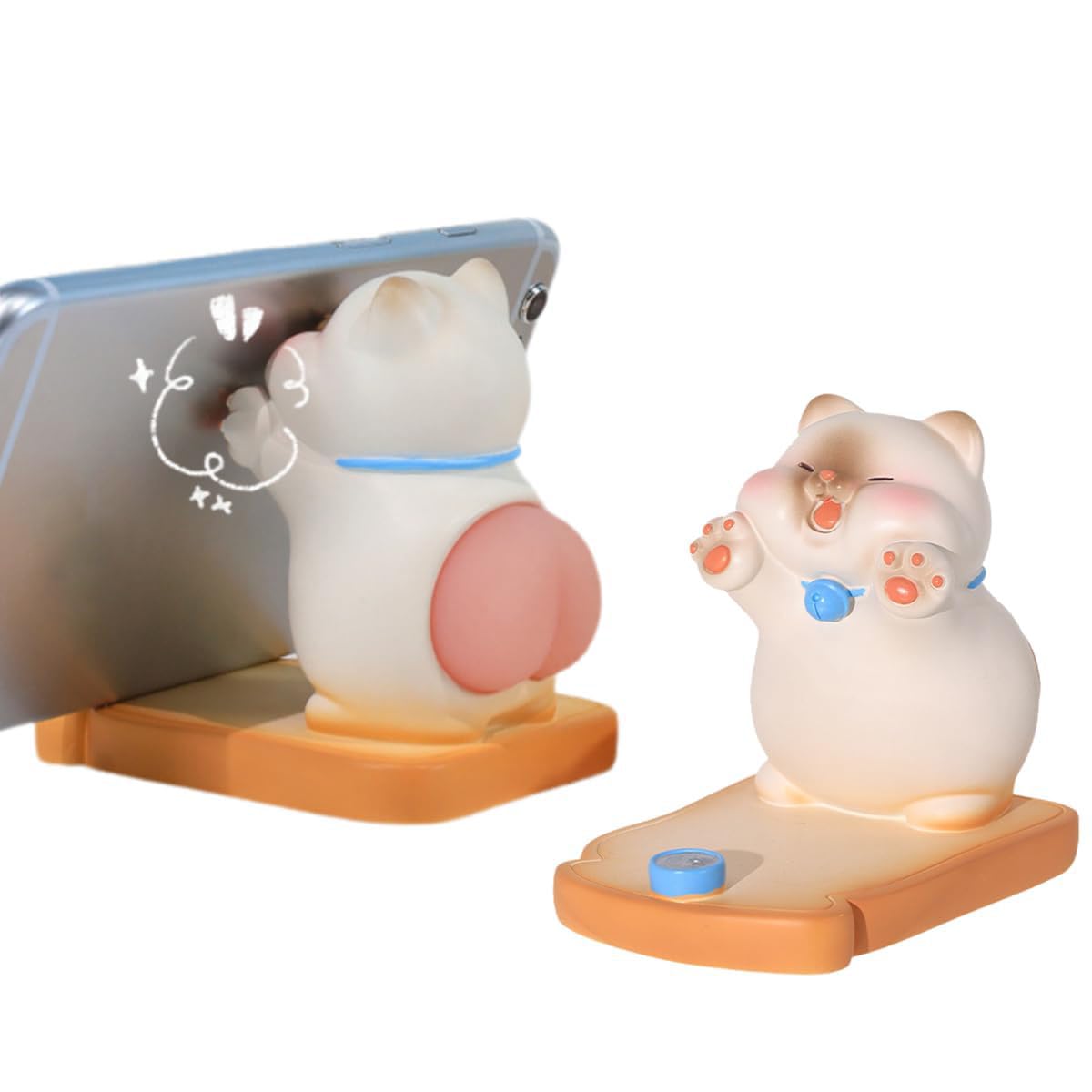 Tazweeq White Cute Cat Cell Phone Stand Phone Holder, for Desk, Cute Home, Office Accessories, Best Gift, for Couples, Friends, Family, Mount for All Phones